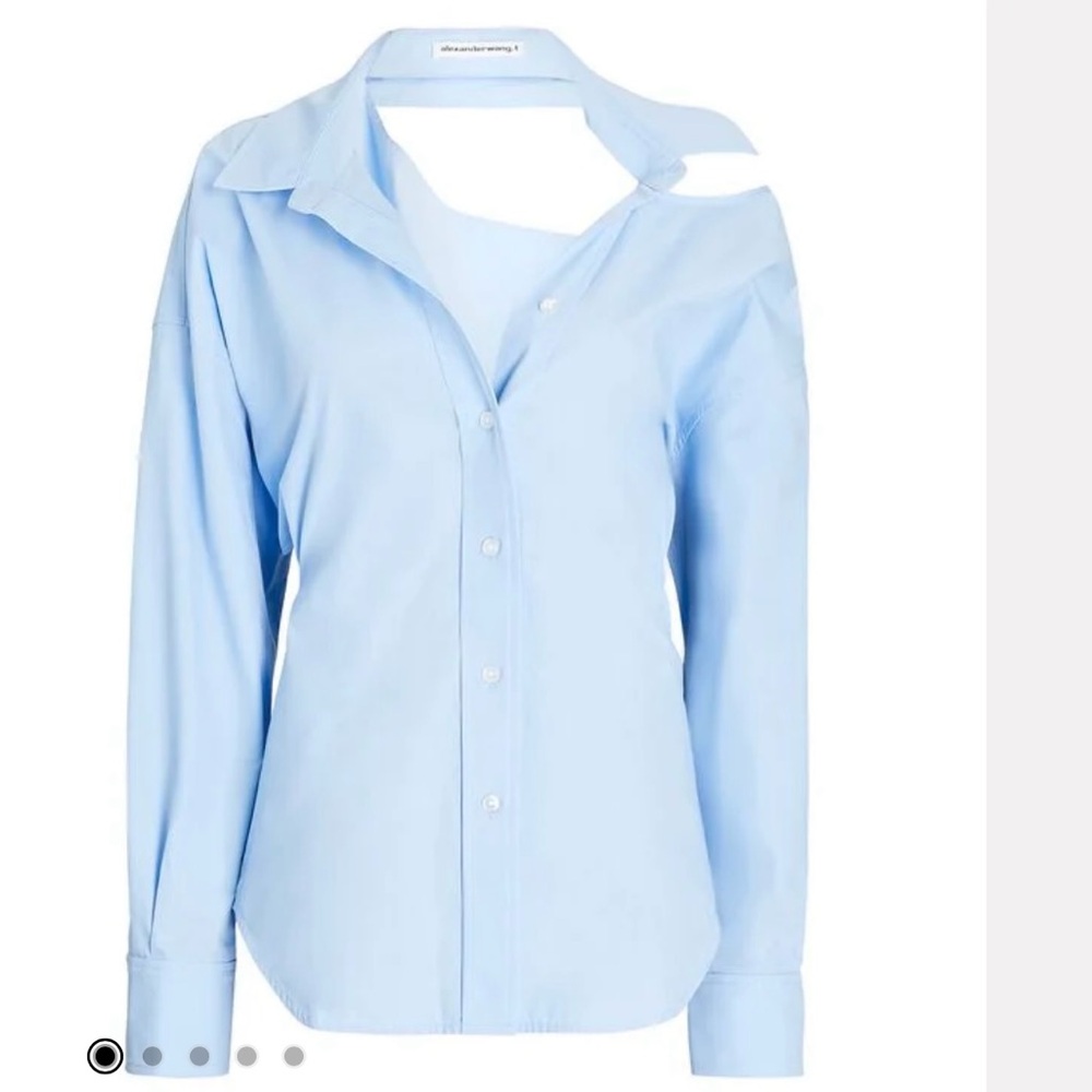 Alexander Wang Cut-Out Cotton Button-Down Shirt in Blue Size XS